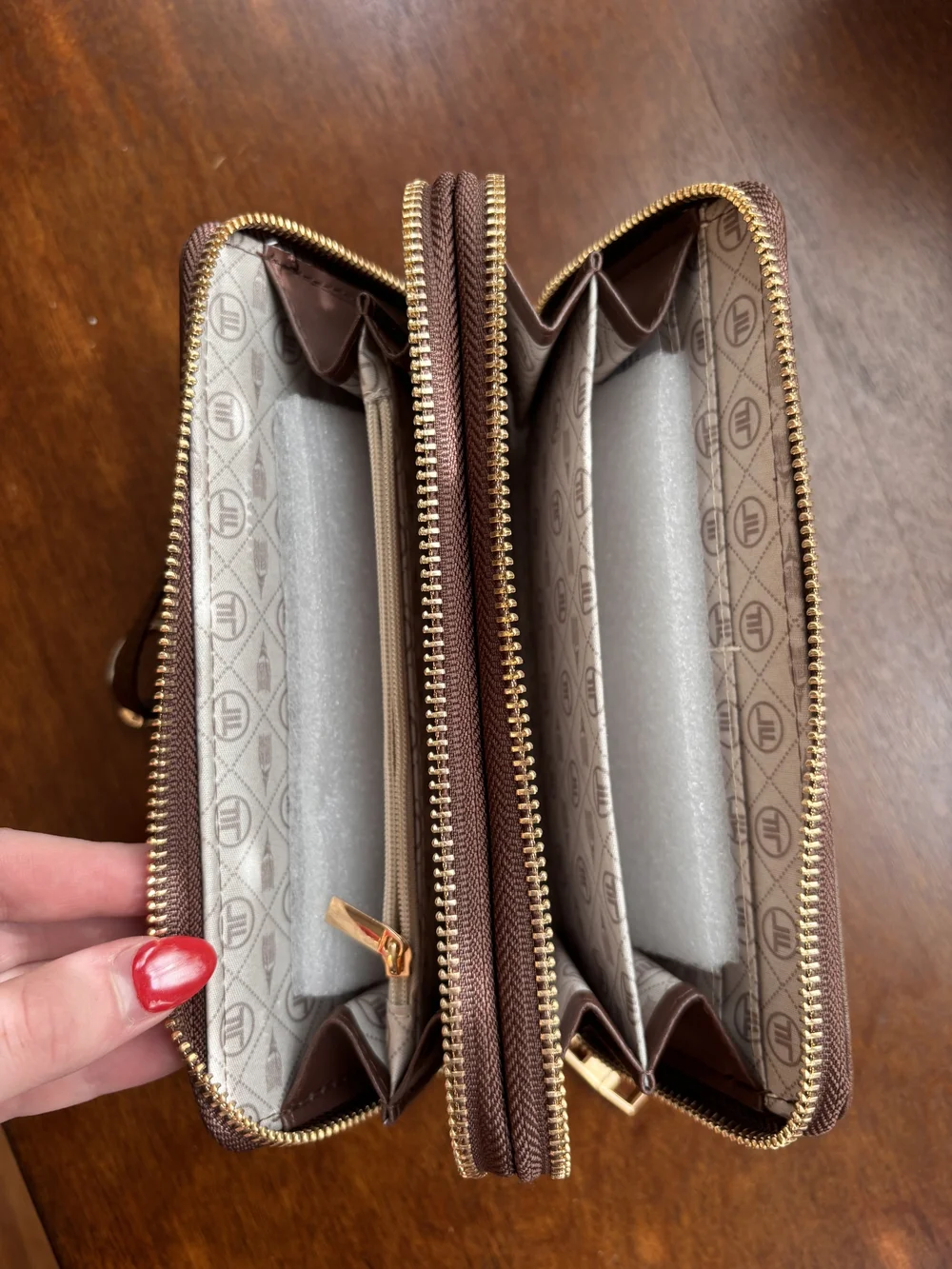 London Fog Chestnut Brown Zip-Around Wristlet Wallet with Gold Accent